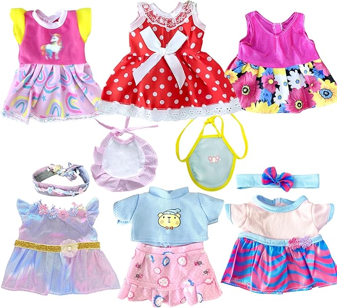 Baby Doll Clothes - 6 Sets Girl Clothes Dress Baby Outfits Accessories for 10 11 12 Inch Doll.