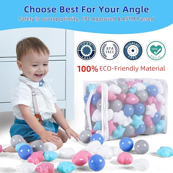 Star Ball Pit Balls for Toddlers -200pcs Phthalate Free BPA Free Crush Proof Play Balls Play Tent Pool Playhouse Playpen Party Decoration.