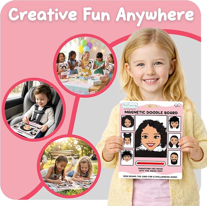 ArtCreativity Women Magnetic Drawing Face - 2 Pack - Vintage Retro Toys, Travel Toys for Kids, Magnet Drawing Doodle Board for Kids - Magnetic Toys Game, Travel Essentials Games for Ages 3+