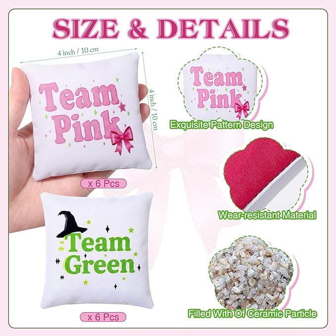Soulchen 12 Pack Witch Bean Bags for Tossing Game Corn Hole Team Pink and Green Game Bag for Wizard Themed Birthday Party Decorations Outdoor Indoor Holiday Family Yard Hand Throwing Supplies