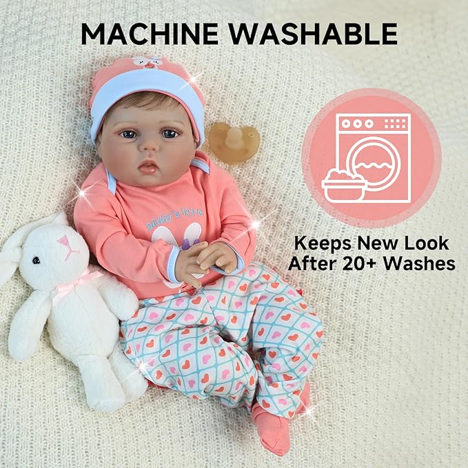 SCOM Reborn Baby Doll Clothes - 20 & 22 & 24 Inch 4 Pcs Doll Outfit Pink, Realistic Baby Bunny Clothing Set, Newborn Dolls Girl Onesies Gift