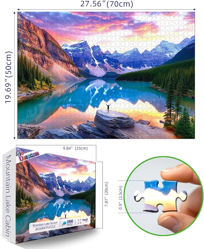 1000 Piece Jigsaw Puzzle - Moraine Lake Sunset Landscape, Scenic Canadian Rockies Puzzle for Adults for Nature Lovers and Puzzle Enthusiasts