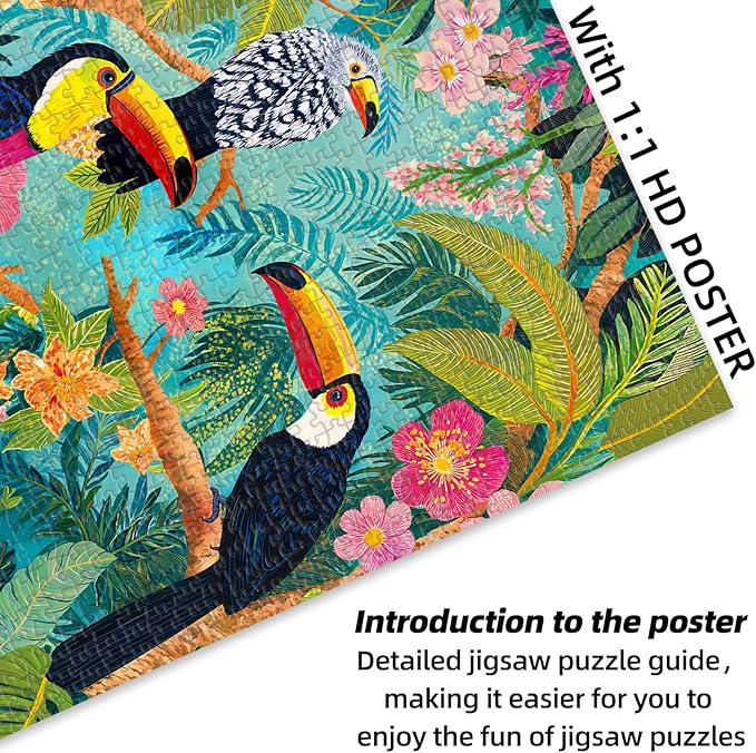 Sutinban Toucan 1000 Pieces Puzzles for Adults, Jigsaw Puzzle 1000 Pieces,Unique Rainforest Jungle Puzzles for Adults Bird Vibrant Challenging Funny Puzzle for Happy Family&Kids Great Gift