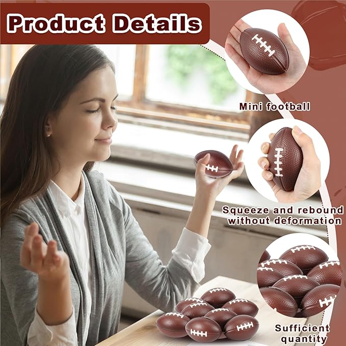 Wettarn 150 Pcs 3.54 Inch Mini Footballs Bulk Foam Small Soft Stress Sport Tiny Balls for Adults Indoor Outdoor Play Rewards Party Favors Gift Decorations (Brown)