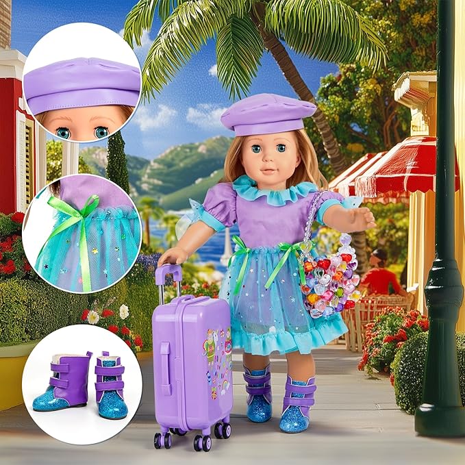 WONDOLL 18-inch-Doll-Clothes and Accessories -Travel-Suitcase Luggage, Clothes and Shoes, Handbag, Berets,Passport, Notebook, Travel Gear Play Sets(No Doll)