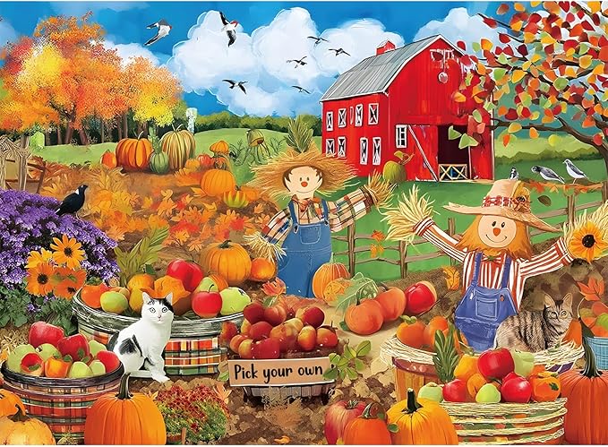 500 Piece Puzzles for Adult,Farm Scarecrow Puzzle for Adults Seniors,Interlock Perfectly Letter on Back,Autumn harvest Landscape Jigsaw Puzzle Letter on Back,Puzzle for Family Game Nights,20.5 x 15 In