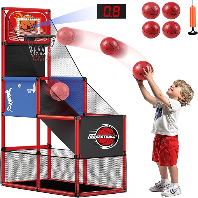 M SANMERSEN Kids Basketball Hoop Arcade Game Set with 4 Balls Electronic Scoreboard and LED Light, Indoor and Outdoor Play, Birthday/Halloween for 3-8 Year Old Boy and Girl