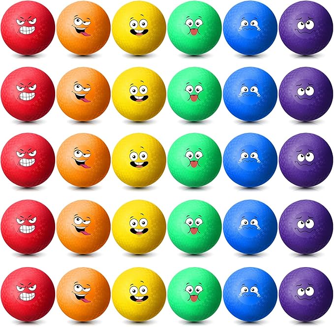 Jerify 30 Pcs Dodgeballs Playground Balls Bulk Colorful Emotion Handball Kickball Bouncy Balls for Indoor Outdoor Games Gym Camps Picnic Beach School
