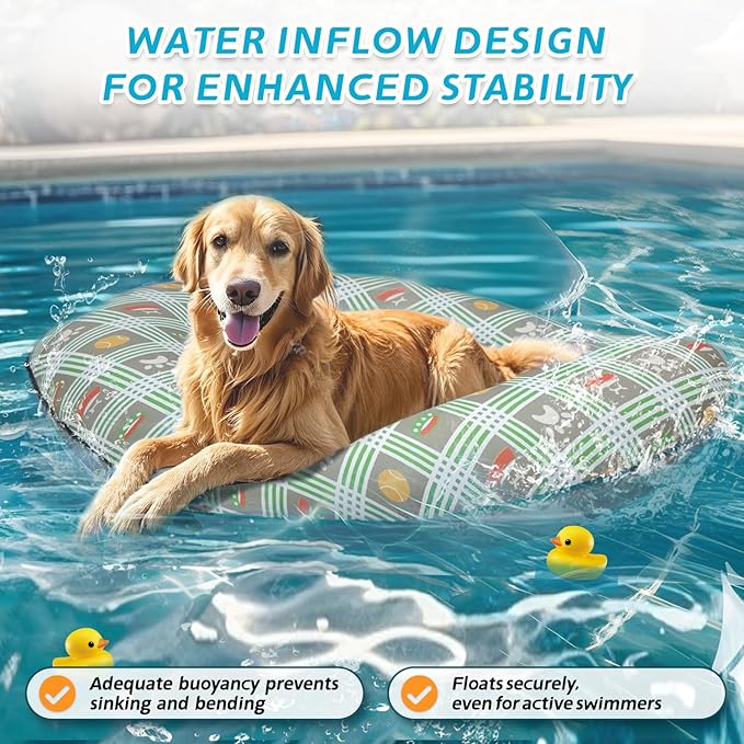 Inflatable Dog Float for Large Dogs, Up to 180 Lbs, Foldable & Puncture-Resistant Doggy Float for Pool, Portable Dog Float Bed Pet Swimming Accessory, Pet-Friendly Outdoor Fun, Brown