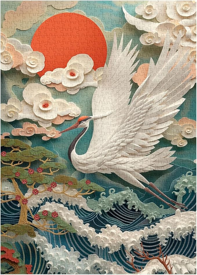 Vintage Crane Puzzles for Adults 1000 Pieces, Colorful Bird Art Jigsaw Puzzles, Challenging Flower Animal Puzzles as Wall Art Decor