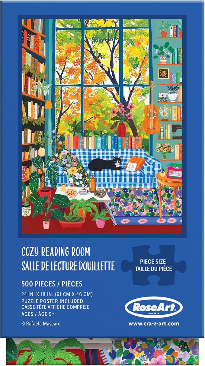 RoseArt - Vertical Visions - Cozy Reading Room - 500 Piece Jigsaw Puzzle - Warm & Inviting Book Nook Puzzle for Adults