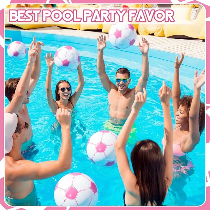Pink Inflatable Soccer Balls Beach Balls Bulk for Games Outdoor Summer Pool Beach Activity Sports Birthday Soccer Party Decorations