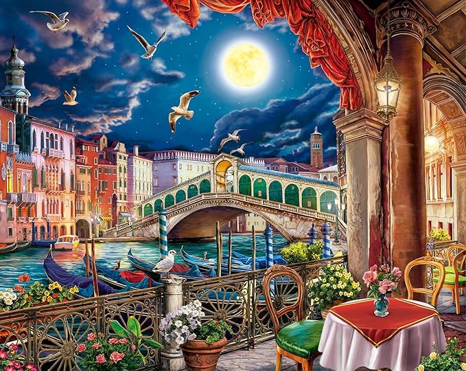 Springbok's Evening Cafe in Venice 1000 Piece Puzzle for Adults- Wonderful Travel Themed Puzzle to Challenge You