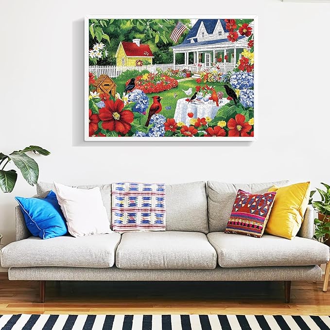 1000 Piece Puzzle for Adults, Beautiful Garden Scene Puzzles, Birds and Flowers Jigsaw Puzzles 1000 Pieces,Fun Landscape Puzzle for Adults Kids Seniors,Challenging Family Game Great Gift Idea,28*20 in