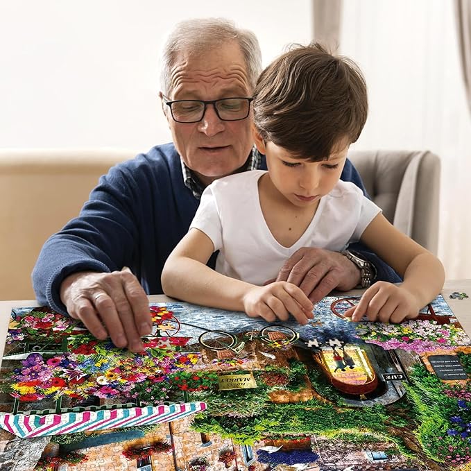 Puzzle for Adults 1000 Pieces, European Mediterranean Flower Village Street Puzzle, Challening Impossible Difficult Hard Fun 1000 Pieces Jigsaw Puzzles for Adults