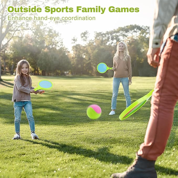 Toss and Catch Game for Kids: Toss and Catch Ball Set - Outdoor Catching Balls Paddle Toys for Ages 3+ Beach Paddle Ball Sets for Yard and Backyard Summer Outside Activities