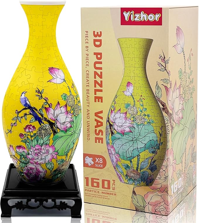 3D Puzzle Vase for Adults, 160 Piece Unique Flower Vase, Crafts for Adults, Home Decor Gift for Flower Arrangements (Lotus)