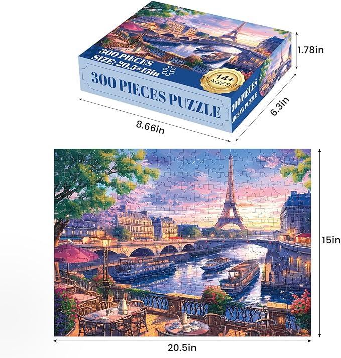 300 Piece Puzzle for Adults-Blooming Paris | Recycled Cardboar Jigsaw Puzzles 300 Pieces | Challenging Family Activity Great Gift Idea for Family Friends | Difficult Puzzles Size 20.5X 15 inches