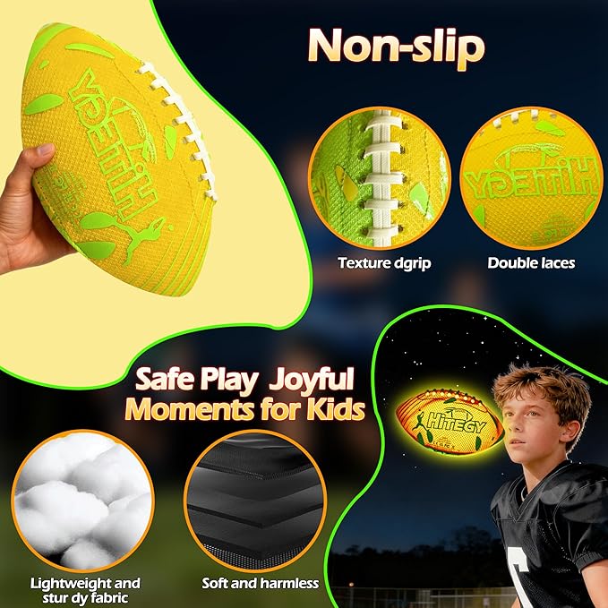 Glow in The Dark Football Light Up Football | USB-C Rechargeable LED Ball with Pump | Night Game Ball for Indoor & Outdoor Play | Gift Ready for Boys & Kids (with a Bag)