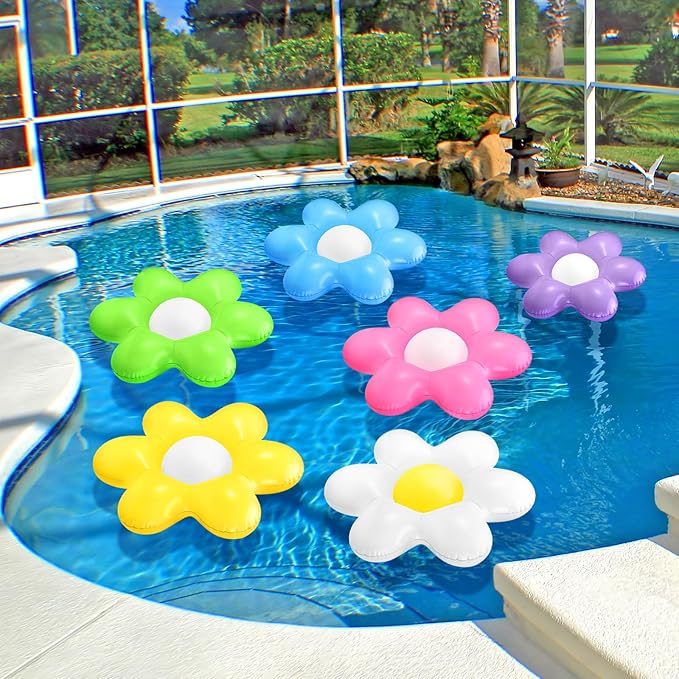 Leyndo Hoteam 6 Pcs 24 Inch Spring Inflatable Daisy Decorations Summer Flower Pool Floats Garden Ornaments Outdoor Indoor Party Decor Yellow White Colorful PVC Inflatable Flowers for Birthday Wedding