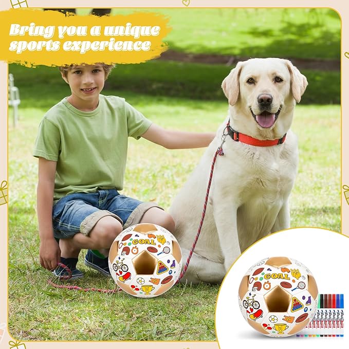 Size 4 Color Your Own Soccer Ball Gold DIY Custom Craft Kit with Pump 12 Markers Personalized Youth Toddler Training Paint Your Own Toy Creative Gift for Kids (Gold Soccer Ball, 4)