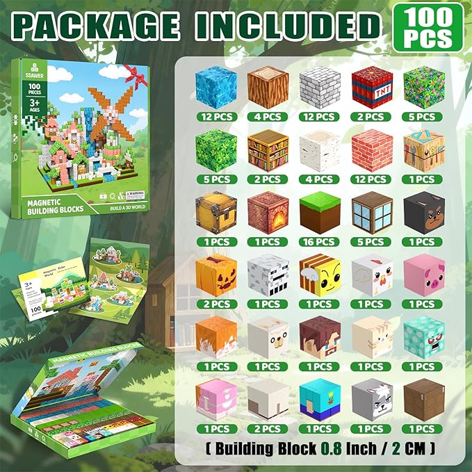 Magnetic Blocks, Magnetic Tiles Building Blocks, Magnet Cubes STEM Sensory Game Toys Christmas Birthday Gifts for Kids Boys Girls Age 3+ (Forest House)