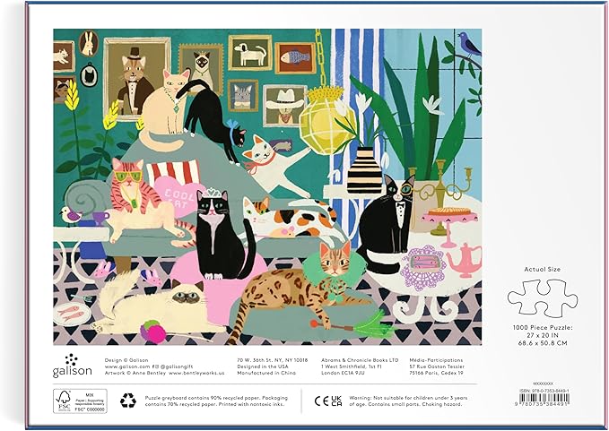 Galison Glamour Cats – 1000 Piece Jigsaw Puzzle Featuring Beautiful Artwork of Fancy Cats in Repose