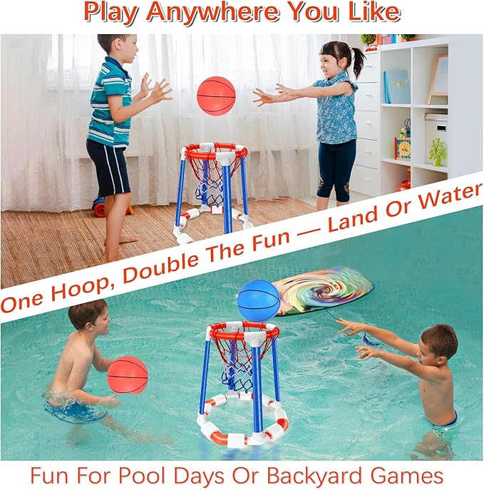 Pool Basketball Hoop Floating Set, Pool Toys and Pool Games for Kids and Adults, Durable Basketball Hoop with Balls Pump for Pool, Outdoor Swimming Water Play Family Party for Summer