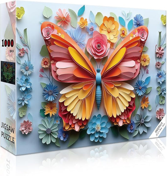 1000 Piece Puzzle for Adults Butterfly Noctilucous Jigsaw Puzzles - Challenging 3D Puzzles Stunning Flower Art Wall Decor, Gift for Adult Puzzle Lovers (27.5x19.6 Inch)