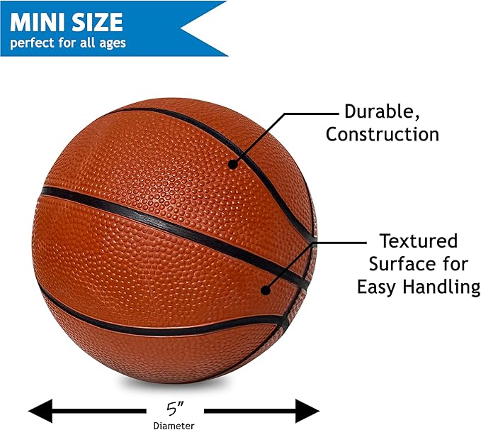 Botabee 5" Rubber Mini Basketballs (2-Pack) - Realistic Bounce and Grip for Indoor and Outdoor Play - Small Basketball for Kids - Durable and Fun, Perfect for Mini Hoops