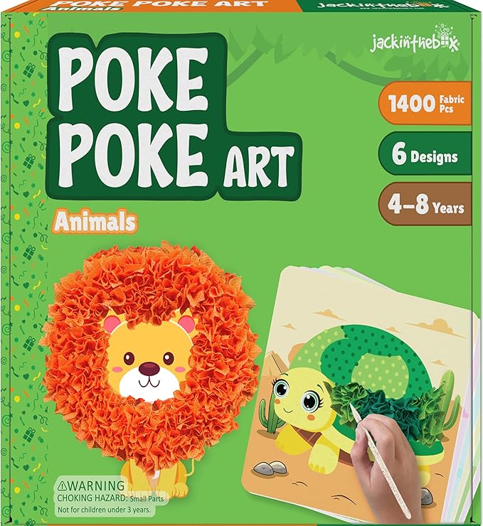 jackinthebox Poke Poke Art – Animals Theme, Mess-Free Fabric Art and Craft, Flower Pressing Kits, Gift for Kids, Gift for Girls and Boys Ages 4 5 6 7 8