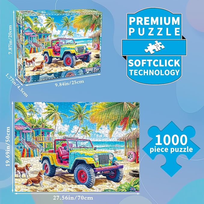 Jigsaw Puzzles for Adults 1000 Piece Puzzle for Adults 1000 Pieces Puzzle 1000 Pieces-Colorful Beach Buggy