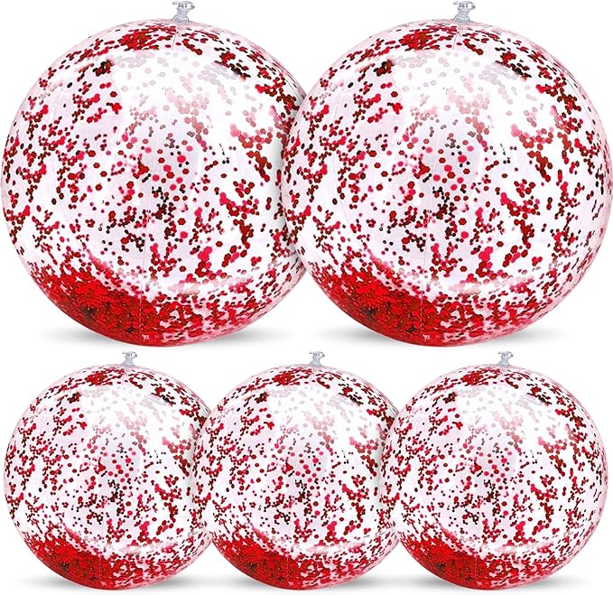TURNMEON 5 Pack Sequins Beach Ball Jumbo Pool Toys Balls Giant Confetti Glitters Inflatable Clear Beach Ball Swimming Pool Water Beach Toys Outdoor Summer Party Favors for Kids Adults