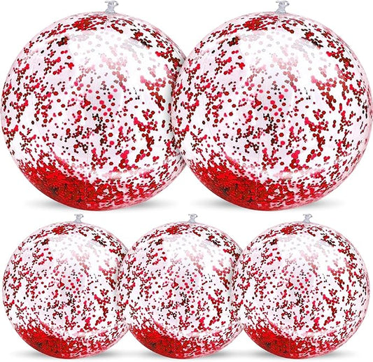 TURNMEON 5 Pack Sequins Beach Ball Jumbo Pool Toys Balls Giant Confetti Glitters Inflatable Clear Beach Ball Swimming Pool Water Beach Toys Outdoor Summer Party Favors for Kids Adults