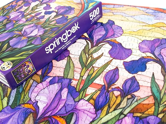 Springbok Stained Glass Iris 500 Piece Jigsaw Puzzle for Adults - Unique Cut Pieces - Made in USA
