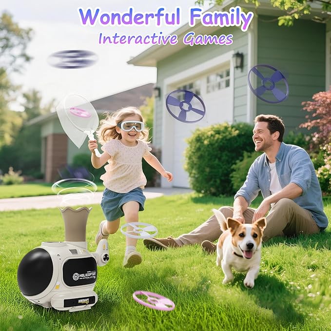 4-in-1 Music Jumping Toy Car,Dual Rotating Poles for Jumping & Dodging,Auto Flying Disc Launcher with Catching Net,Spinning Pole for Ring Toss,Kids outdoor toys,Games for Kids Boys and Girls (White)
