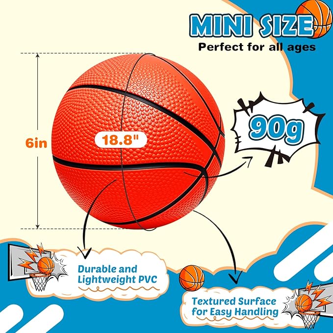 Mini Basketball Set - 5 Pack 6" Small Balls with Pump, Over The Door Mini Hoop Replacements, Toy for Toddlers, Kids, Teenagers, Pool, Indoors, Outdoors