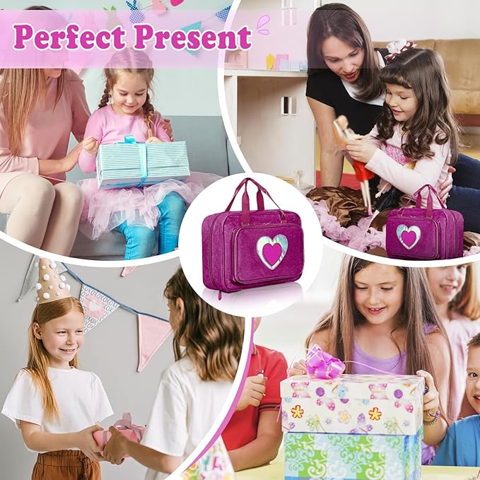 Carrying Case Compatible with Barbie Dolls 12-Inch, Storage Organizer with Handle Holds up to 6 Dolls,Multiple Pockets for Accessories,Storage Box, lavender,Bag Only (magenta)