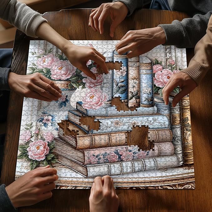 Wildflower Puzzles for Adults 1000 Pieces, PICKFORU Vintage Books Plant Art Wildflower Pages, Retro Aesthetic Floral Challenge Jigsaw Puzzle for Adults