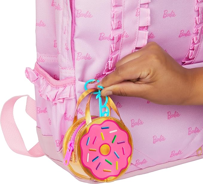 Barbie Clothes and Accessories, Deluxe Keychain Donut Bag with Pink Sprinkle Dress and Candy Themed Accessories for Barbie Dolls