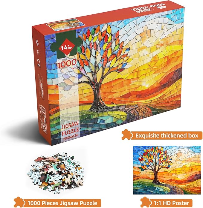 Colorful Stained Glass Tree of Life Puzzle - 1000 Pieces Jigsaw Puzzle for Adults - Challenging and Unique (19.7x27.6 in)