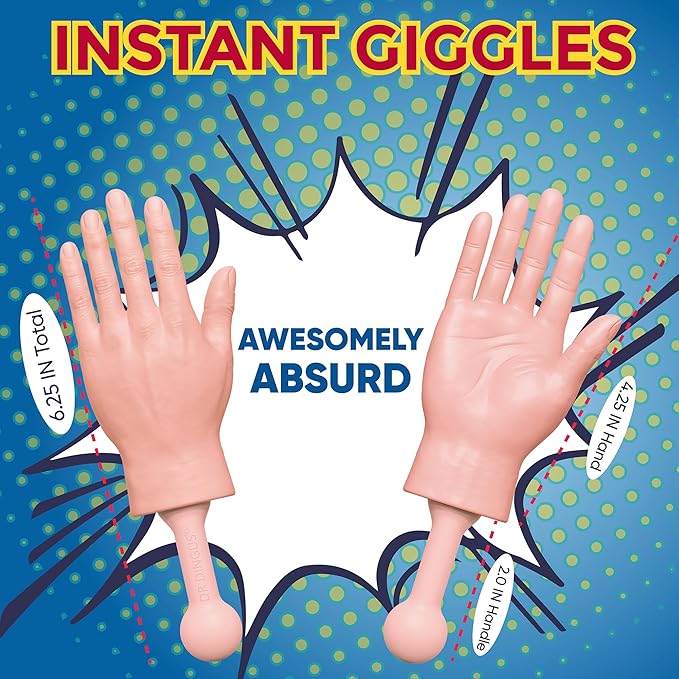 DR DINGUS Tiny Hands (1 Pair - New) - Patented Rubber Design for Realistic Look & Feel - Little Small Mini Stick Puppet - Make Anyone Laugh - Pocket Sized Hilarity and Big Laughs - Friend & Family Fun