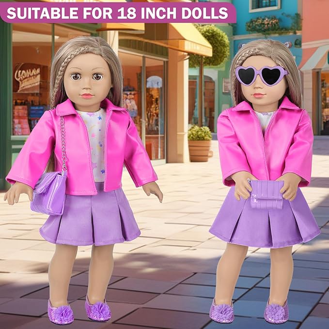 American 18 Inch Dolls Clothes and Makeup Accessories,Cosmetic Toys Shoulder Bags Gift Playset Fit for 18" Doll Including Skirt Outfit Eye Shadow Lipstick Blusher Headband,Doll Not Include