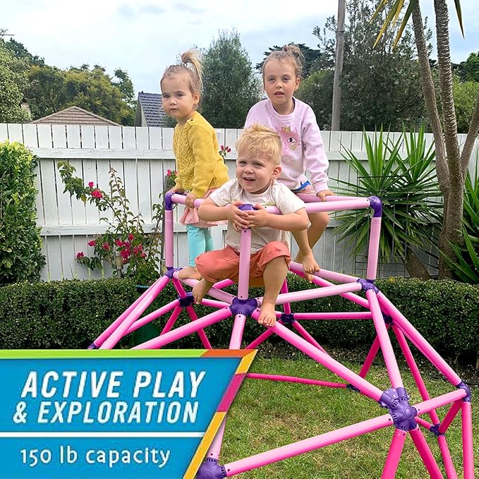 Eezy Peezy Climber with Top - Active Indoor Outdoor Play Set Climbing Dome Equipment Toys - Fun for Kids Ages 3 to 6 Years Old, Pink