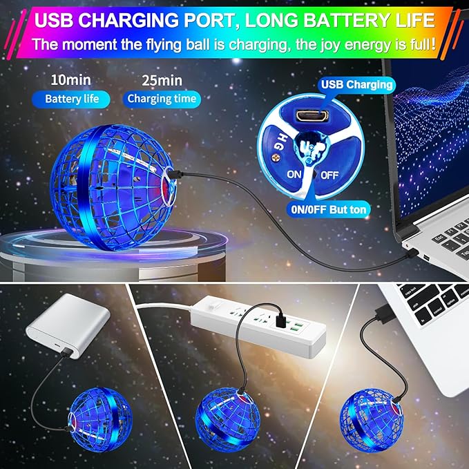 Flying Orb Ball Toy,2026 Upgraded Parachute with LED Light,Magic Hand Controlled Gravity Ball,Cosmic Globe Boomerang,Cool Christmas Birthday Gift for 6 7 8 9 10+ Year Old Boys Girls Teens-Navy