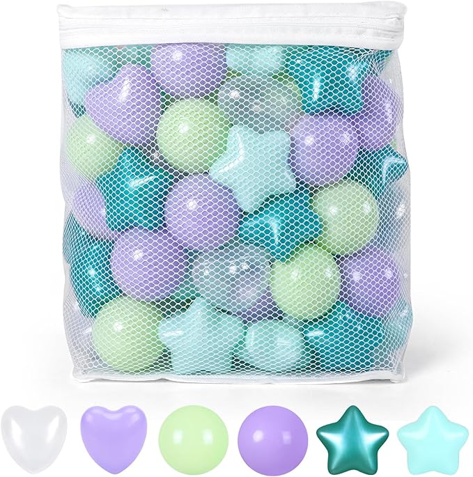 Star Ball Pit Balls for Toddlers -100pcs Ocean Balls Phthalate Free BPA Free Non-Toxic Crush Proof Play Balls Play Tent Pool Playhouse Playpen Party Indoor Outdoor(Mint Lavender)