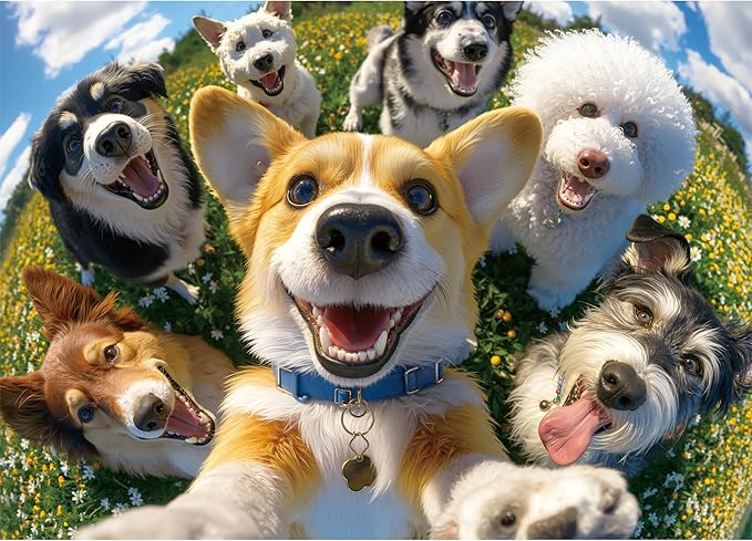 Puzzles for Adults 1000 Pieces - Dog Selfie, Pup Selfie Fiesta Adults Puzzles Lawn Dogs Park, Letter on Back No Dust, Matte Finish Funny Puppies Jigsaw Puzzles Home Decor, 27.5" x 19.7" Gifts Games