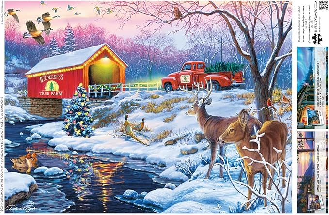 Buffalo - 1000 Piece Darrell Bush Christmas in the Country Jigsaw Puzzle - Winter, Holiday Scene with Deer and Christmas Tree - Challenging Puzzles for Adults and Families