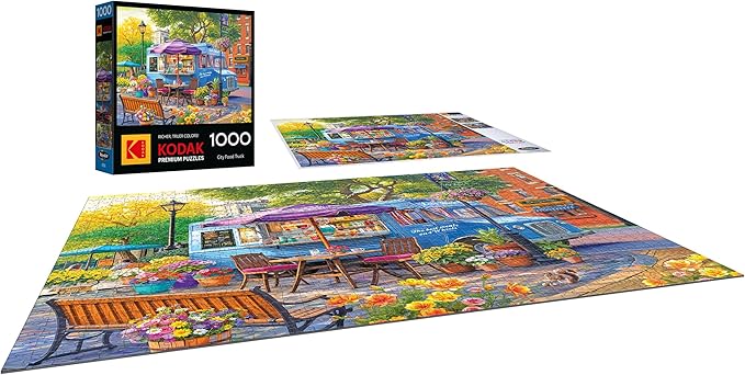 RoseArt - Kodak Premium - City Food Truck - 1000 Piece Jigsaw Puzzle for Adults, Vibrant Restaurant Scene - Made in USA