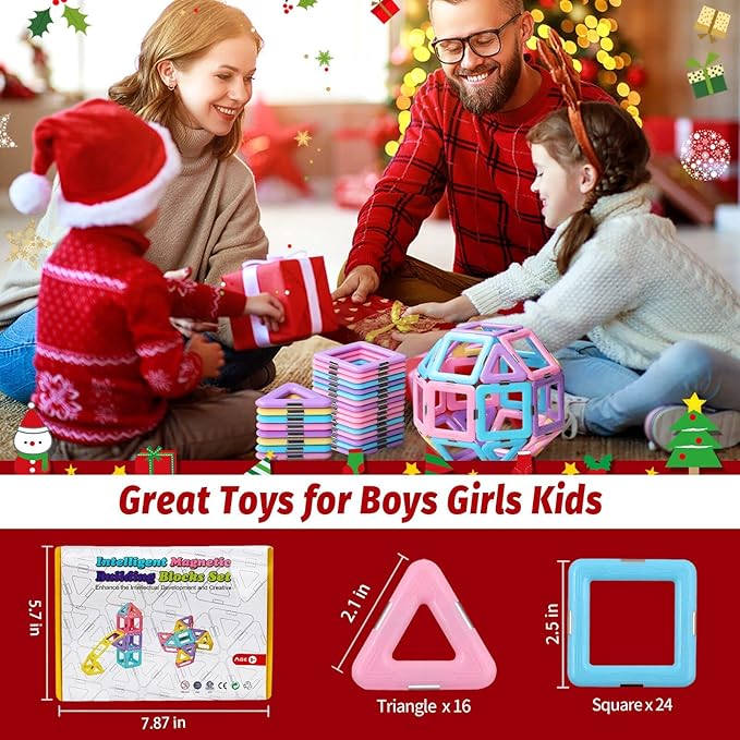 Magnetic Tiles Toys for 3 4 5 6 7 8+ Year Old Boys Girls Upgrade Macaron Castle Blocks Building Set for Toddlers STEM Creativity/Educational Toys for Kids Age 3-6 Christmas Birthday Gifts